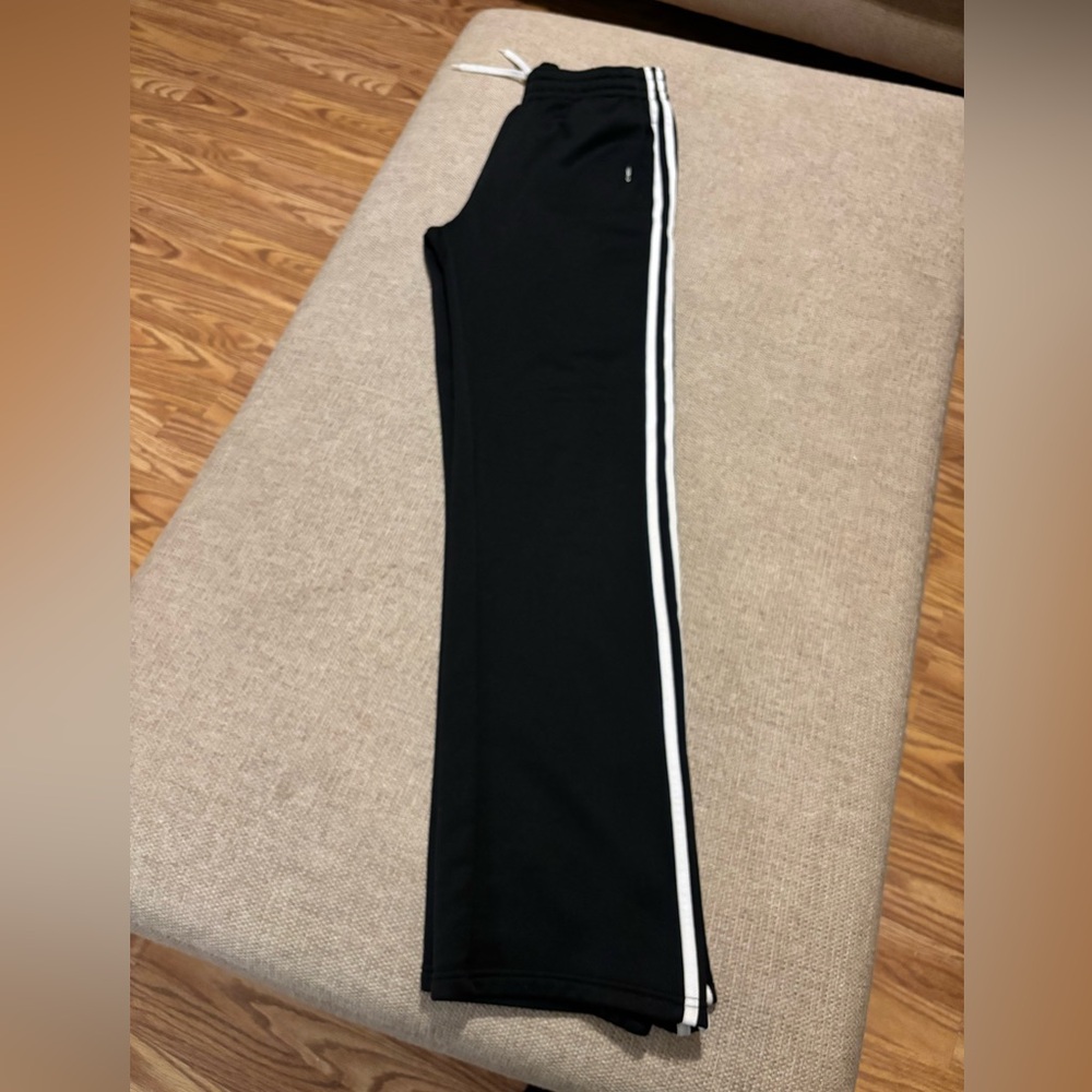 Adidas Black with Iconic Three Stripe Straight Leg Boys Athletic Pants